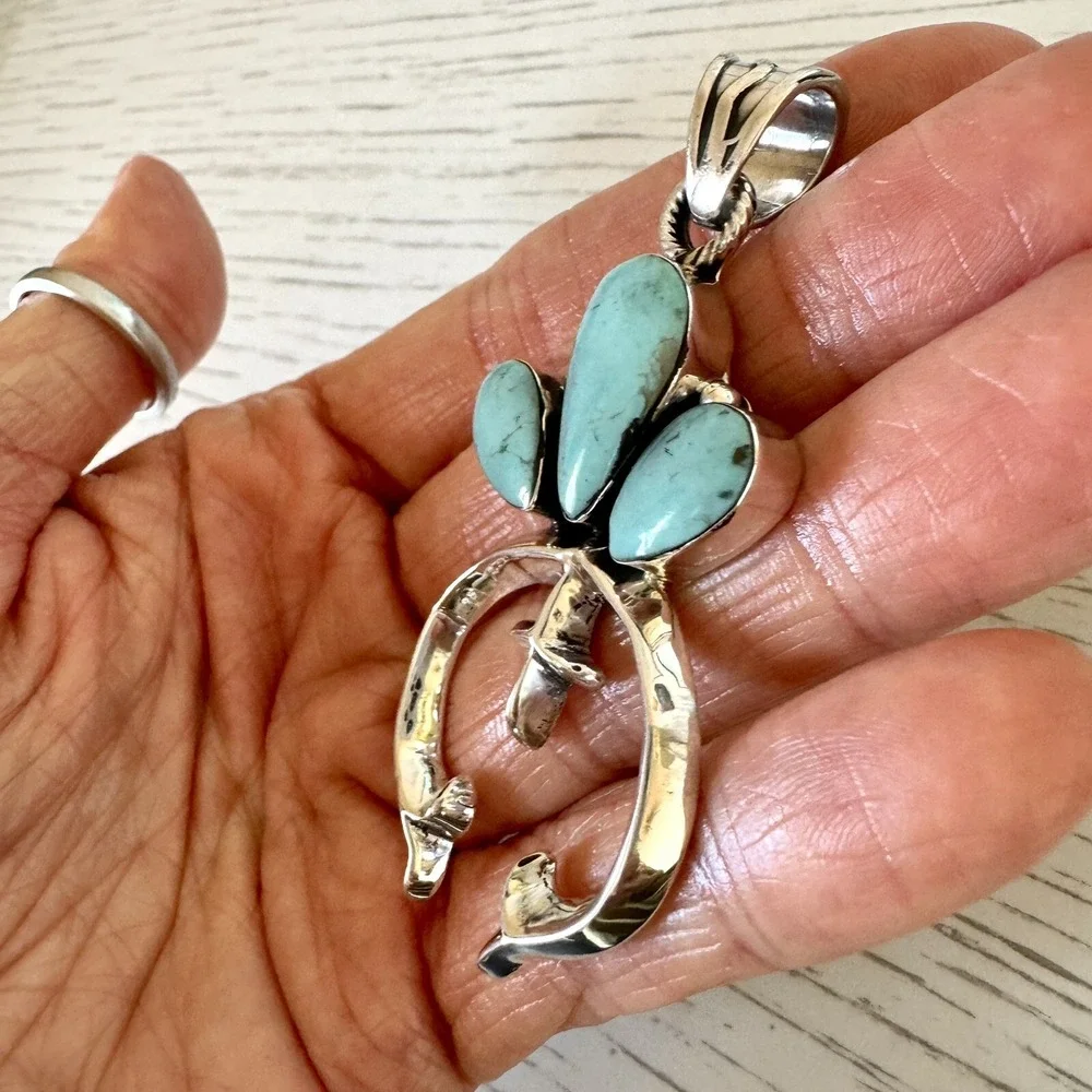 Navajo Naja Pendant Turquoise 2.75in Squash Blossom Sterling Irving Tsosie Crown